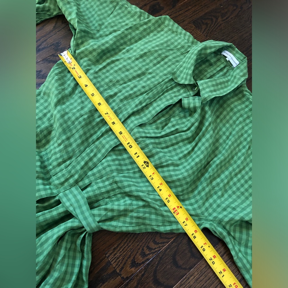 Scanlan Theodore Women’s M Green Gingham Wrap Midi Dress w/Collar and Belt - EUC - Picture 11 of 15